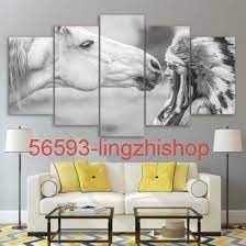 Imprimé avec le plus grand soin sur une toile de qualité, il enchantera votre intérieur. Lingzhishop Non Encadres Pas De Cadre Tableau Decoration Salon 5 Panneaux Blanc Cheval Et Indiens Femmes Imprimees Pictures Cdiscount Maison