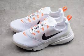 Black And White Nikes Mens Mens Nike Presto Fly Just Do It White Black Orange Aq9688 100 Nike Presto Nike Black Nikes