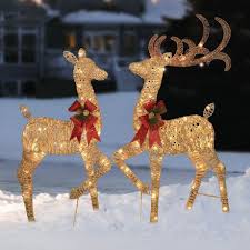 How tall is a reindeer on a lawn? Holiday Time Glittering Deer Family Set Of 2 Sculptures Walmart Canada