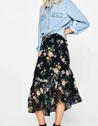 Bershka Volanli Asimetrik Etek Asimetrik Etek Etek Cicekli Etekler