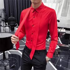 Best And Cheapest Mens Casual Shirts Mens Casual Shirts Korean Red Sapphire Blue Shirt Mens Male Solid Color Non Iron Tight Fitting Tie Officiating Wedding Dress Youth Long Sle For Sale