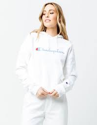 Champion Reverse Weave Chenille Script White Womens Hoodie White 336030150 White Hoodie Women Hoodies Womens Champion Reverse Weave