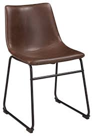 Buy faux leather dining chairs and get the best deals at the lowest prices on ebay! Set Of 2 Dining Side Chairs In Brown Faux Leather Bucket Seat Black Metal Base Industrial Dining Chairs By Decor Love Houzz