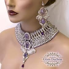 Indian Bridal Jewelry Set Purple Bridal Necklace And Earring Set Crystal Statement Neckla Indian Bridal Jewelry Sets Bridal Jewelry Sets Kundan Jewellery Set