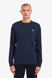 Fred perry trainers and shoes. Taped Long Sleeve T Shirt Carbon Blue Men S T Shirts Designer T Shirts For Men Fred Perry Uk