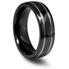 Edward Mirell 7mm Black Titanium Wedding Band With Grey Grooves Black Titanium Wedding Bands Titanium Wedding Band Black Titanium Ring