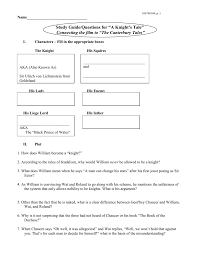 When a knight dies during the recession of a fight, one of his squires, william thatcher, disguises himself as his master on their way to a tournament, they meet geoffrey chaucer, a poor writer who joins the group. Study Guide Questions For A Knight S Tale