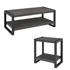 Natural organic formed teak wood root coffee table. The Angelo Home Collection 2 Piece Rustic Modern Coffee Table And End Table Set In Charcoal 1886584 Pkg