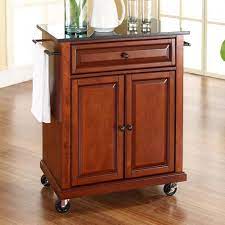 Crosley Rolling Cherry Kitchen Cart With Black Granite Top Kf30024ech The Home Depot Portable Kitchen Island Kitchen Tops Granite Kitchen Cart