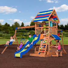 Beach Front Wooden Swing Set In 2020 Wooden Swing Set Cedar Swing Sets Outdoor Swing Sets