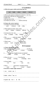 The vocabulary words are dedicated to seventh grade. English Worksheets Grade 7 Test