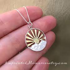 Sunrise Sunset Mountain Necklace Bronze Sun Necklace Silver Etsy In 2021 Mountain Jewelry Grief Jewelry Mountain Necklace