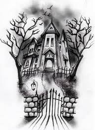 Haunted House Sketch Brushes Halloween Tattoos Sleeve Halloween Drawings Haunted House Drawing