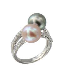 Black And White Pearl Ring With Diamonds 2 Tone Pearl Ring With Diamonds Pearl Ring Pearl Set Diamond