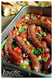 Beef Sausages Balsamic Tomatoes Pork Recipes Beef Sausage Sausage Dishes