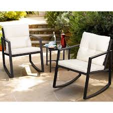 Walnew 3 Pieces Patio Furniture Set Rocking Wicker Bistro Sets Modern Outdoor Rocking Chair Furniture Sets Cushioned Pe Rattan Chairs Conversation Sets With Gla In 2020 Modern Outdoor Rocking Chairs Patio
