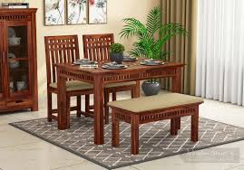 Save with coupons · save on top brands · earn reward points Buy Adolph Compact 4 Seater Dining Set With Bench Teak Finish Online In India Wooden Street Four Seater Dining Table Dining Table Small Space Dining Set With Bench