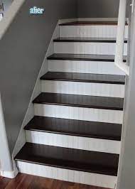 Basement Stairs Painted Tops And Bead Board Facing Diy House Remodel Home Remodeling Home Home Goods Decor