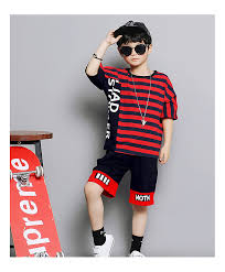 Boys_fashion | awesome and inspiring fashion for boys follow me on instagram for more. Summer New Boys Fashion Suits Personalized Striped Short Sleeved T Shirt Casual Shorts Two Piece Suits