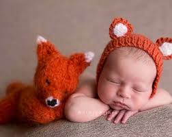 Newborn Fox Bear Knit Hat With Ears-newborn Photography Prop-teddy Bear  Hospital Coming Home Baby Cap-woodland Animal Baby Shower Nursery