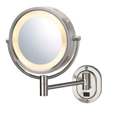 lighted wall makeup mirror in nickel
