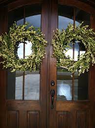 Accessories Decorating Attractive Christmas Wreath Front Door Decor Ideas Char Double Front Doors Front Door Christmas Decorations Christmas Door Decorations