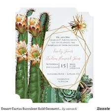 Desert Cactus Succulent Gold Geometric Metallic Invitation Zazzle Com Desert Wedding Invitation Geometric Wedding Invitation Wedding Typography