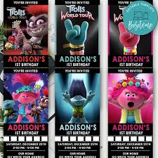 +14 trolls birthday invitations free to edit, customize, print, send via whatsapp, facebook or email with excellent image quality. Trolls World Tour Birthday Ticket Invitation Printable Diy Bobotemp