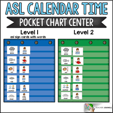 Asl American Sign Language Calendar Time Pocket Chart Center