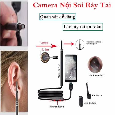 Dụng cụ lấy ráy tai chuyên nghiệp có camera nội soi tai siêu nét đi kèm bộ đầu lấy ráy