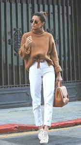 Winter Duo Brown Sweater White Pants Brown Duo Pants Sweater White Winter Pretty Winter Outfits White Pants Women White Pants Outfit Winter