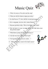 May 25, 2021 · music trivia questions. English Worksheets Music Quiz