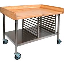 They can be configured for either seated or standing tasks. John Boos Bak05 Mobile Maple Top Prep Table Stainless Steel Legs Shelf And Pan Rack 60 W X 36 D B171726 Globalindustrial Com