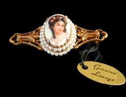Florenza Limoges Cameo Bar Pin Portrait New Old Stock Original Tag Vintage Designer Jewelry Vintage Jewelry Gorgeous Jewelry