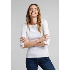 Organic Cotton T Shirt With 3 4 Length Sleeves And Boat Neck Esprit La Redoute