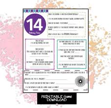 Fun Things To Do On Your 14th Birthday 14th Birthday Trivia Game Instant Download Everything To Etsy Trivia Games 14th Birthday Trivia
