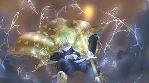 Zenitsu agatsuma with katana demon slayer. Demon Slayer Zenitsu Agatsuma Having Sword With Background Of Yellow Light And Lightning 4k Hd Anime Wallpaper A Wallpaper Wallpapers Printed