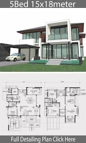 The main rooms are located around the the guest bedroom and bathroom are hidden in the upper right corner of the plan. Home Design Plan 15x18m With 5 Bedrooms Home Ideas Home Design Plan Model House Plan House Floor Plans