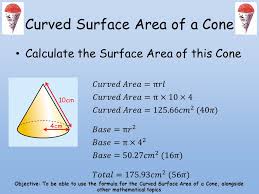 .that follow the contour of the surface and that are a constant depth. Objective To Be Able To Use The Formula For The Curved Surface Area Of A Cone Alongside Other Mathematical Topics Ppt Download