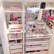 My husband turned his closet into my makeup room! My Ikea Pax Wardrobe Vanity Ikea Pax Wardrobe Beauty Room Makeup Storage