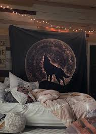 White Moon Wolf Pink Tapestry Blue Distressed Tapestry Wall Hanging Meditation Yoga Grunge Hippie Wall Tapestry Bedroom Tapestry Bedroom Aesthetic Bedroom