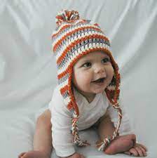Winter Baby Hat Orange White And Gray Stripes Infant Newborn Earflap Pom Pom 3 6 12 Months Baby Boy Hat Cr Crochet Baby Boy Hat Crochet Baby Boy Crochet
