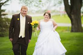 Rustic Farm Wedding Yellow Tulips Brown Suits At Kelley Agricultural Farm And Museum In Kokomo Rustic Farm Wedding Barn Wedding One Shoulder Wedding Dress
