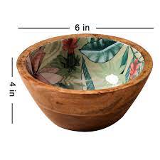 Contemporary and functional wooden works of art. Nestroots Serving Bowls Set Of 2 Wooden For Snacks Dry Fruits Wooden Printed Decorative Potpourri Bowls For Gifting Mango Wood With Decaling Print With Clear Enamel Green Floral Print