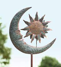 Handmade Metal Sun And Moon Garden Wind Spinner Garden Wind Spinners Wind Spinners Moon Garden