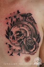 Bird Clock And Rose Tattoo Pin On Tattoos