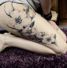 Black And White Cherry Blossom Thigh Tattoo Image Detail For Beautiful Black And White Cherry Blossom Tattoo I Love The White Flower Tattoos Girl Thigh Tattoos Flower Thigh Tattoos