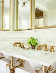 Marble Dual Washstand With Brass Base And Aged Brass Faucets Transitional Bathroom Antique Brass Bathroom Faucet Gorgeous Bathroom Brass Bathroom Faucets