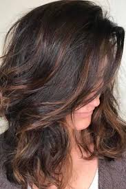 Curled long layered hair with side bangs. Medium Layered Hair With Side Bang And Highlights Hairs London