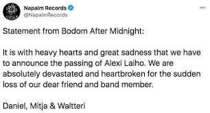 His bandmates in his current group, bodom after midnight, announced the news, writing on social media: Svjzwzklrdfvqm